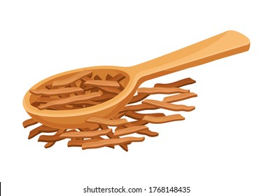 Dried Sandalwood Fragrant Bark Poured in Spoon Isolated on White Background Vector Illustration