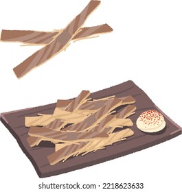 Dried squid is a processed food made by removing the viscera from squid and drying it by drying or machine drying.