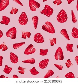 Dried strawberries vector seamless pattern isolated on pink background.
