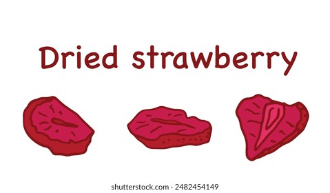 dried strawberry pieces vector hand drawn illustration isolated on white. Dried fruit, healthy organic sweet for cooking, baking, vegetarian food, natural treat for children. 