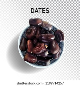 Dried sweet palm dates. Mediterranean and Arabia desserts, snac and fruits. Realistic isolated fruit of date palm on transparent background.