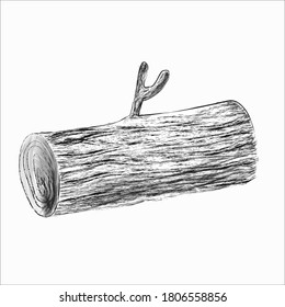 Dried timber log sketch with white background