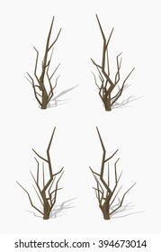 Dried tree. 3D lowpoly isometric vector illustration. The set of objects isolated against the white background and shown from different sides