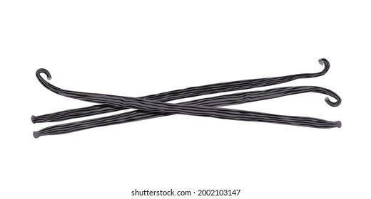 Dried vanilla stick isolated on a white background.Bundle of dried bourbon vanilla beans.