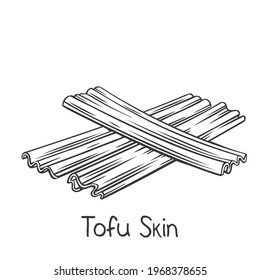 Dried yuba sticks outline icon, drawing monochrome fuzhu or tofu skin. Bean Curd Sticks Vector illustration.