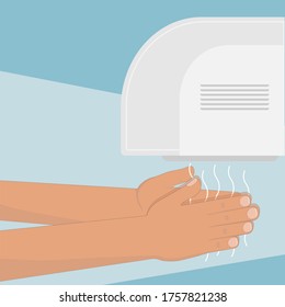 Dries hands. Machine dryer. Hand dryer. Vector illustration