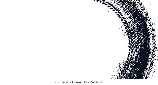 Drift background monochrome with texture wheel marks and drift in skidding, rounded tire marks. Vector isolated texture.