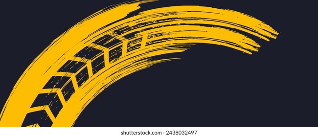 Drift background monochrome with texture wheel marks and drift in skidding, rounded tire marks. Vector isolated texture.	