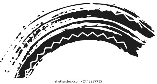 Drift background monochrome with texture wheel marks and drift in skidding, rounded tire marks. Vector isolated texture. Drift background illustration black 