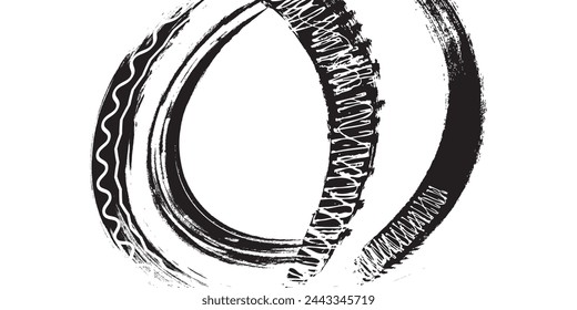Drift background monochrome with texture wheel marks and drift in skidding, rounded tire marks. Vector isolated texture. Drift background illustration arts trace