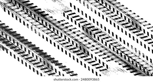 Drift background monochrome with texture wheel marks and drift in skidding, rounded tire marks. Vector isolated texture. Drift background illustration