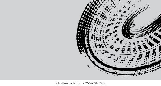 Drift background monochrome with texture wheel marks and drift in skidding, rounded tire marks. Vector isolated texture.