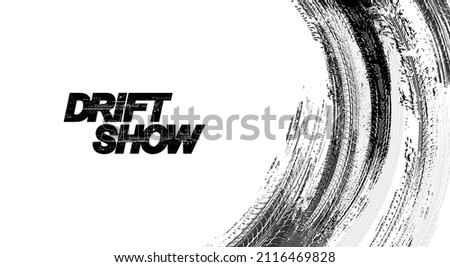 Drift background monochrome with texture wheel marks and drift in skidding, rounded tire marks. Vector isolated texture. Drift background illustration