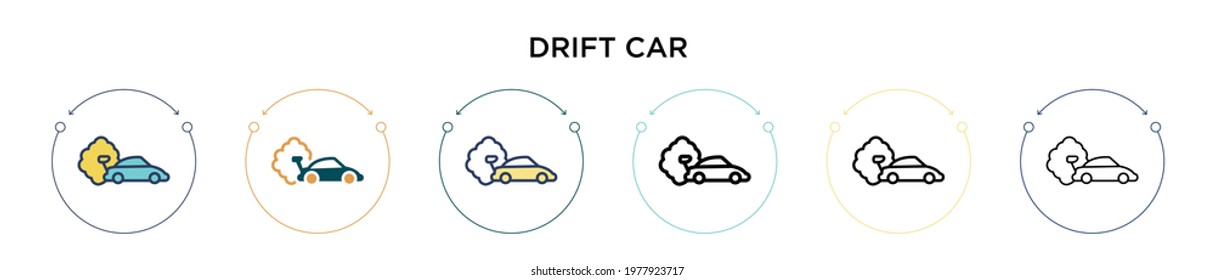 Drift Car Icon In Filled, Thin Line, Outline And Stroke Style. Vector Illustration Of Two Colored And Black Drift Car Vector Icons Designs Can Be Used For Mobile, Ui, Web