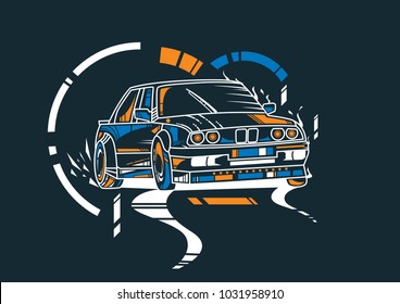 Drift Car Illustration. Unique Style. Amazing Design