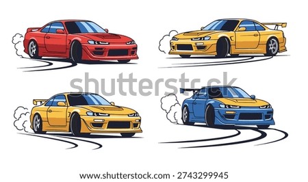 Drift Car Line art clean color artwork vector