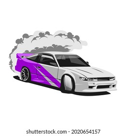 drift car purple with smoke vector on white background