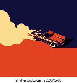 drift car retro with smoke vector on white background