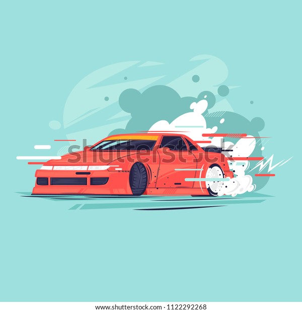 Drift, the car rides sideways. Flat design\
vector illustration.