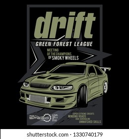 drift green forest league, vector car illustration