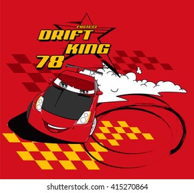 Drift King. Vector Cartoon Car Illustration