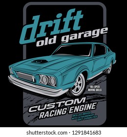 drift old garage, classic car vector illustration