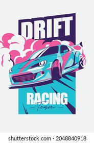 drift race vector, japanese drift sport car design, street racing team illustration for t shirt, toyota scion drift