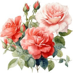 Drift Roses ,Watercolor Illustration. Hand Drawn Underwater Element Design. Artistic Vector Marine Design Element. Illustration For Greeting Cards, Printing And Other Design Projects.