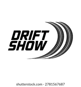 Drift show logo with tire track silhouette on white background