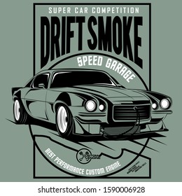 drift smoke,  illustration of a drift sports car