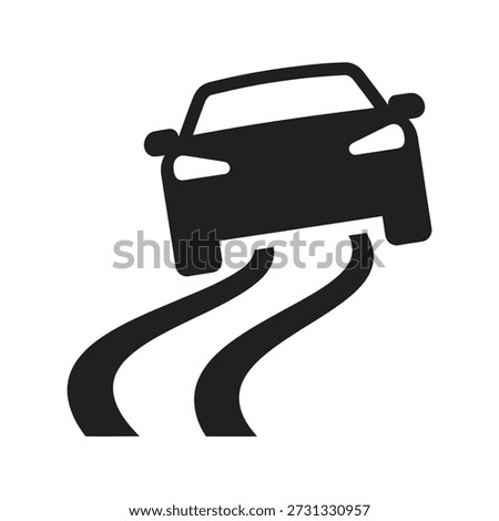 Drifting car icon vector illustration showing vehicle skidding on road loss of control tire marks dangerous driving accident concept isolated white background design element