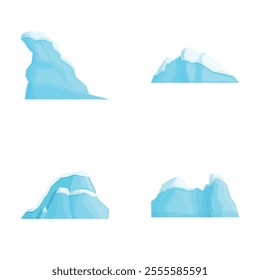 Drifting iceberg icons set cartoon vector. Iceberg floating in ocean. Huge white block of ice