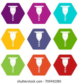 Drill bit icon set many color hexahedron isolated on white vector illustration