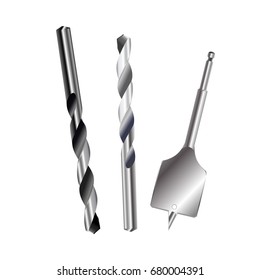 Drill Bit metal set isolated on white background, vector illustration