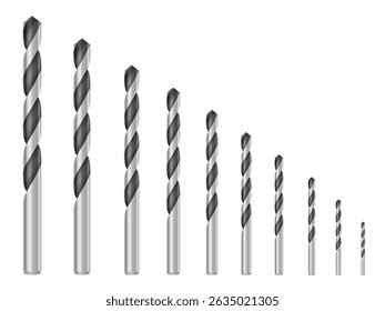 Drill bit set on a white background. Vector illustration.