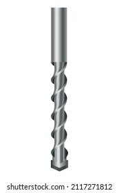 Drill bit of steel or other metal twist shape. Professional nozzle for drill hammer or screwdriver. Vector icon isolated on white background