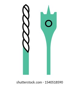 Drill bits cutting tools design concept,  masonry carpentry wood steel twist bit vector icon design