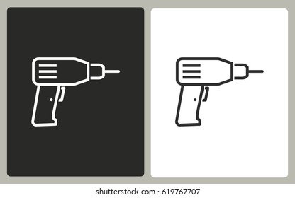 Drill - black and white icons. Vector illustration.