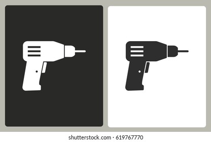 Drill - black and white icons. Vector illustration.