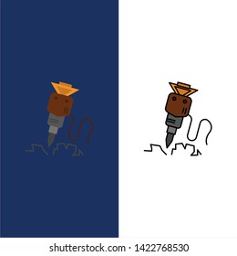 Drill, Building, Construction, Repair, Tool  Icons. Flat and Line Filled Icon Set Vector Blue Background