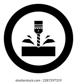 Perforación con el material del cartucho procesado afeitado bit de uso estacionario icono en círculo color negro ilustración vectorial de imagen de contorno sólido