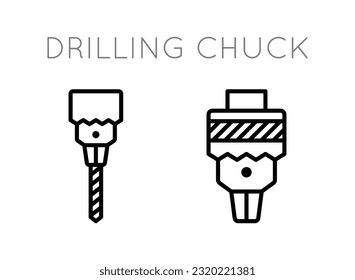 Drill chuck icons set. Drill chuck, screwdriver, drill.