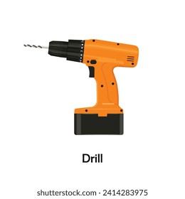 Drill color illustration vector. Work tool icon for web, tag, label, mechanical shop, garage, repair shop, workshop. Symbol for mechanical engineering, carpentry, mechanic, engineer, carpenter