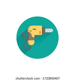 drill colorful flat icon with long shadow. drill tool flat icon
