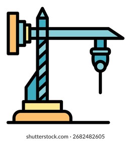 Icono de la grúa de taladro. Esquema de Vector de la grúa de perforación de color plano aislado