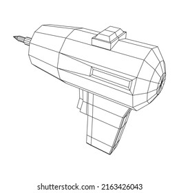 Drill electric device for the home repair. Household instrument. Wireframe low poly mesh vector illustration.