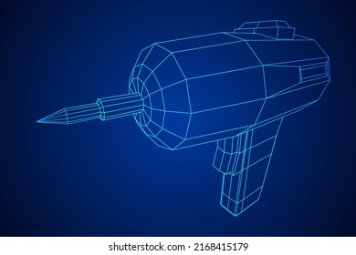 Drill electric device for the home repair. Household instrument. Wireframe low poly mesh vector illustration.