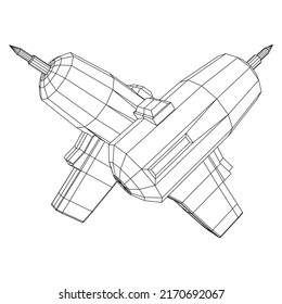 Drill electric device for the home repair. Household instrument. Wireframe low poly mesh vector illustration.