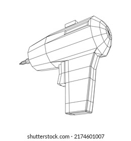 Drill electric device for the home repair. Household instrument. Wireframe low poly mesh vector illustration.