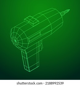 Drill electric device for the home repair. Household instrument. Wireframe low poly mesh vector illustration.